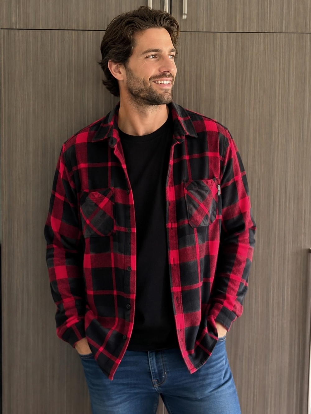 Zoo York Red and Black Plaid Shirt Jacket Size Large